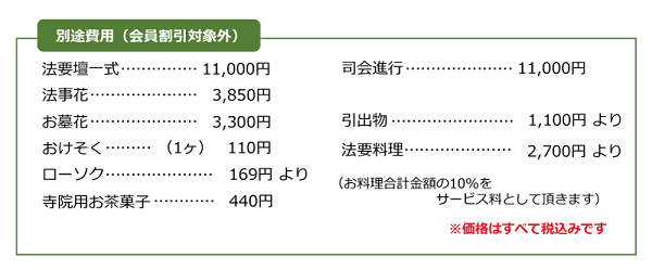 別途費用（会員割引対象外）